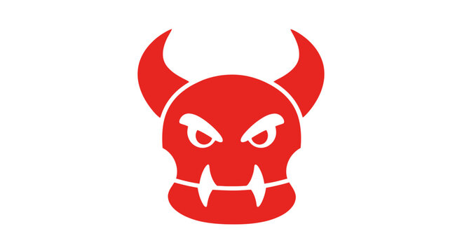 Red Devil Head with Horns Illustration.