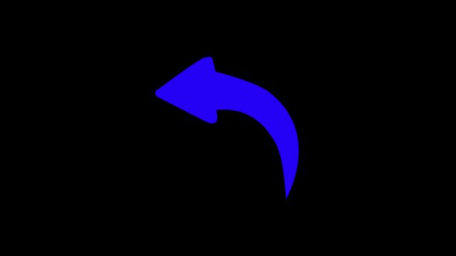 Arrow icon displays a bright blue curved design indicating a return or back action on a digital screen, providing a minimalist graphic element for user interface navigation within software.