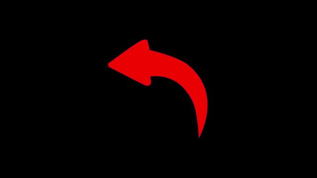 Arrow icon features a bright red curved shape oriented towards the upper left on a dark surface to provide clear visual cues for web developers creating interactive menus or navigational user flows.