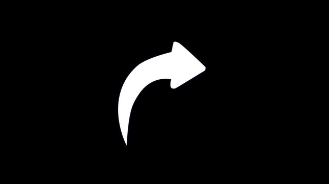 Arrow icon shows a clean white curved path pointing towards the top right side on a black backdrop for use in user interfaces or website design elements to signify forward motion or advancement now.