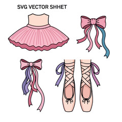 Ballet Dancer Elements: Tutu, Pointe Shoes, and Ribbons © Hantu