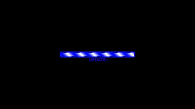 Updating bar shines with a brilliant blue tone across the horizontal axis of the dark frame to show that a system update is currently in progress for the benefit of all active digital user accounts.