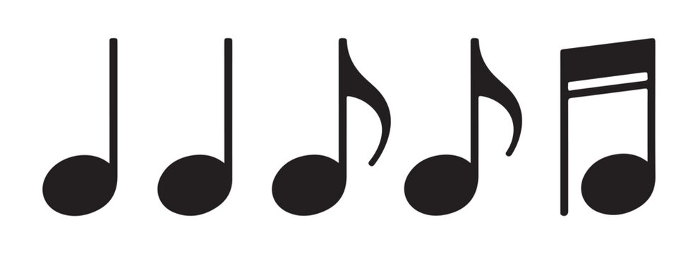 Single music notes and note group on transparent background for creative design and audio.