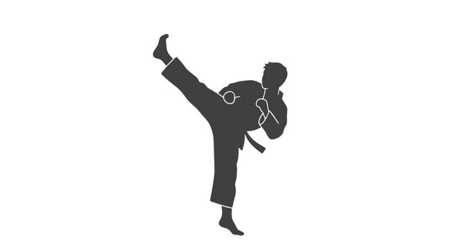 Martial Arts Silhouette Kicking Action Pose.
