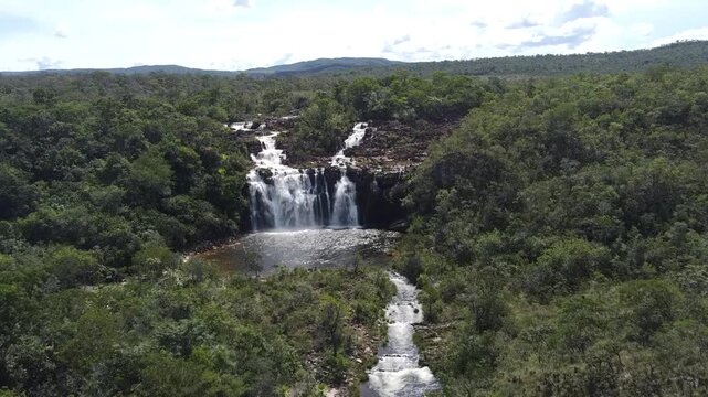 Aerial image of the Po&ccedil;o Encantado Waterfall, Chapada dos Veadeiros &ndash; Brazil
