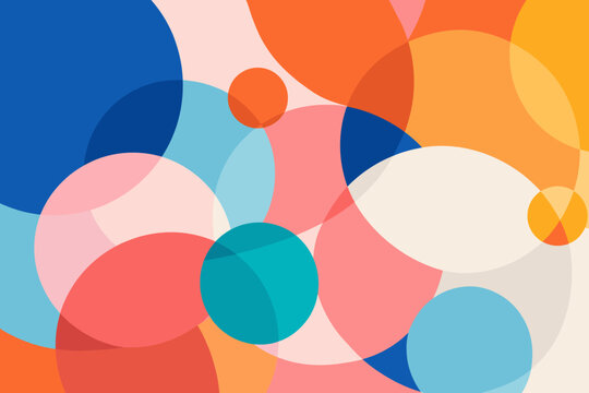 Abstract Geometric Background with Overlapping Colorful Circles Creating a Dynamic Visual Effect; Minimalist Modern Design with Vibrant Blue, Orange, Pink, and Teal Shapes for Creative Web Design