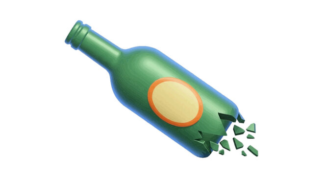Vector illustration&nbsp;of broken green glass bottle with a blank label on a transparent background