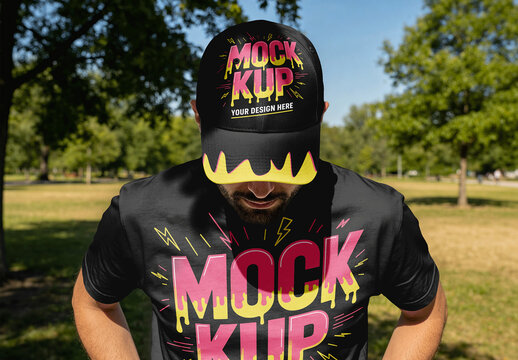 Male Wearing A Cap Mockup Standing In An Outdoor Park