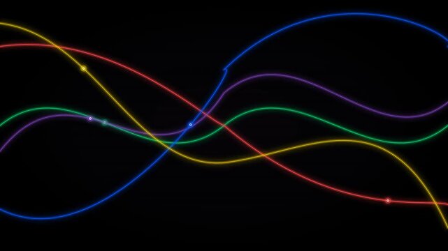 Colorful waves intertwine against a dark background, creating a dynamic and vibrant visual effect