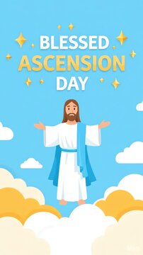 Blessed Ascension Day Jesus in Clouds Religious Celebration.