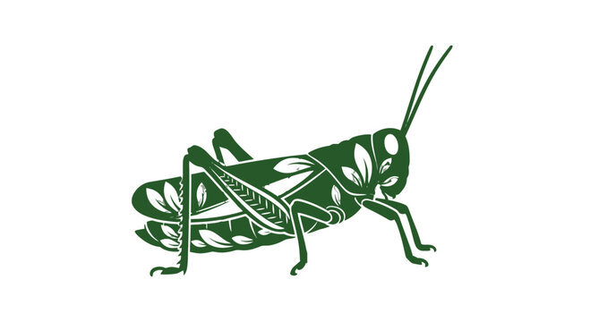 Green Grasshopper Illustration with Cut Out Design.