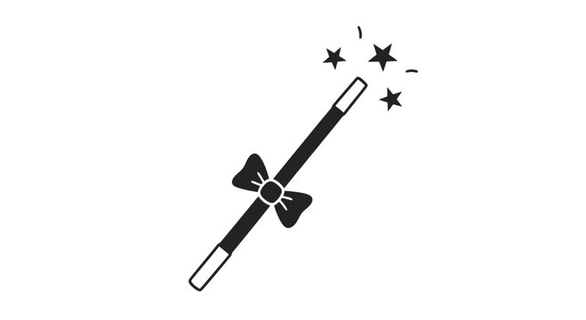 Black Magic Wand with Bow and Stars.