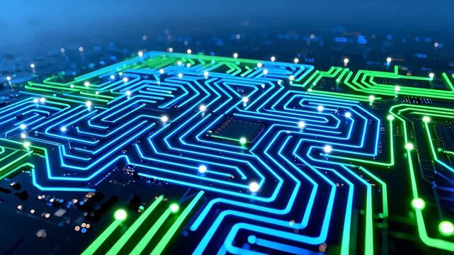Circuit board with glowing pathways
