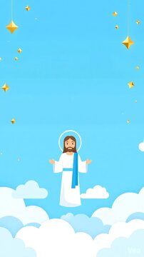 Jesus Christ Ascending to Heaven Amidst Clouds and Stars.