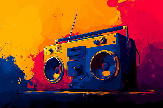 Poster style of vintage radio with vibrant color.