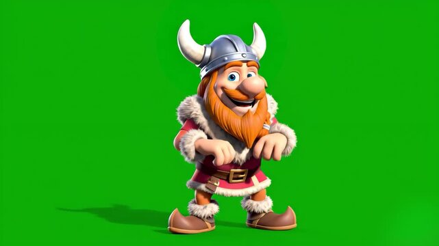 A friendly, high-detail 3D cartoon viking with a red beard and horned helmet stands in a neutral pose. This high-quality character render is perfect for game trailers, children's storytelling, or fant