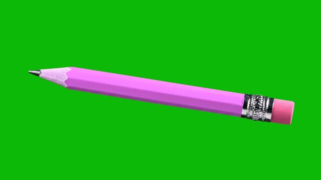 A long pink 3D pencil with a silver ferrule and black eraser tip is shown at a horizontal angle. This asset is designed for educational videos, stationery advertisements, or creative school-themed pro