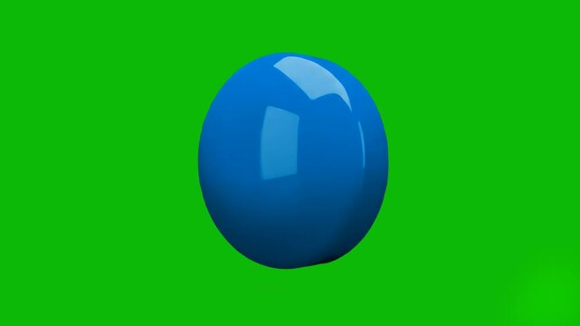 A glossy blue circular 3D button spins slowly around its vertical axis against a bright green screen background. This asset is perfect for creating interactive UI elements, call-to-action animations, 