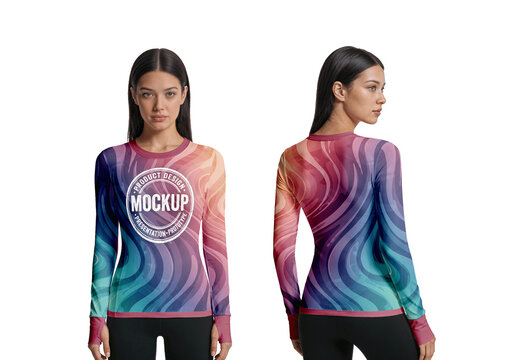 Womens Long Sleeve Shirt With Thumb Holes In The Cuffs Mockup