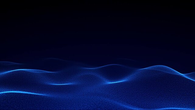 Blue grainy waves flow continuously in a seamless 4K 60 fps loop. Ideal for digital motion graphics, presentations, and visualization of new tech products.