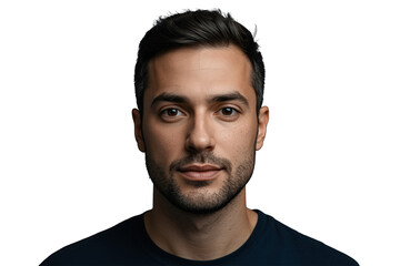 Fototapeta premium Young attractive man portrait looking at camera with neutral expression, isolated with transparent background