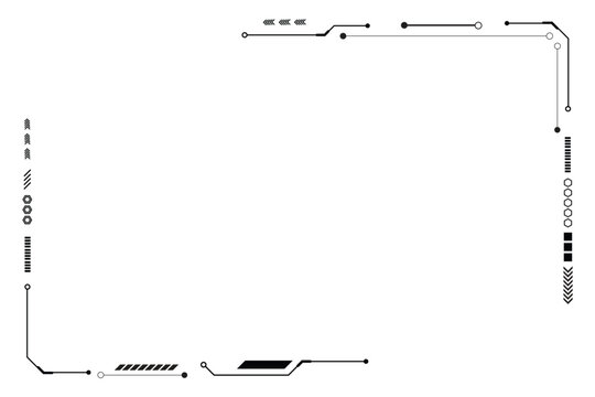 HUD frames black user interface elements design modern technology futuristic control panel screen digital hologram window gaming menu touching cyber monitor set on white background.