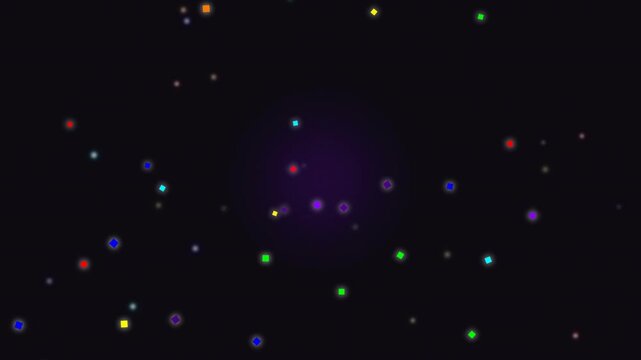 A dark cosmic scene filled with vibrant, colorful stars and glowing celestial bodies against black