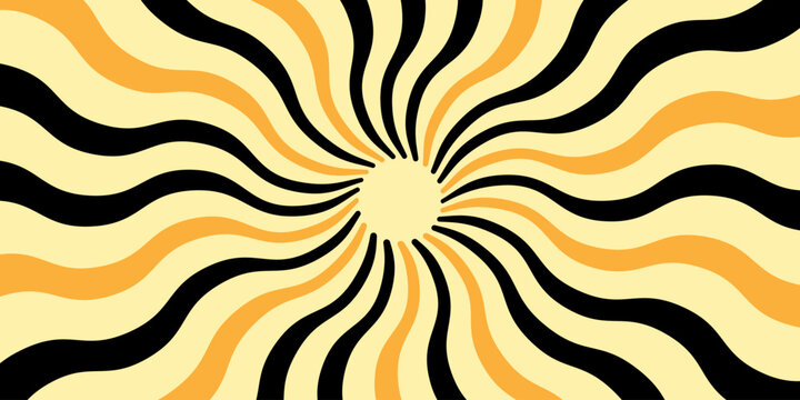 Abstract background with classic vintage pattern in the form of wavy sun rays. Background with sun rays in yellow, orange and black colors. Vector EPS 10.