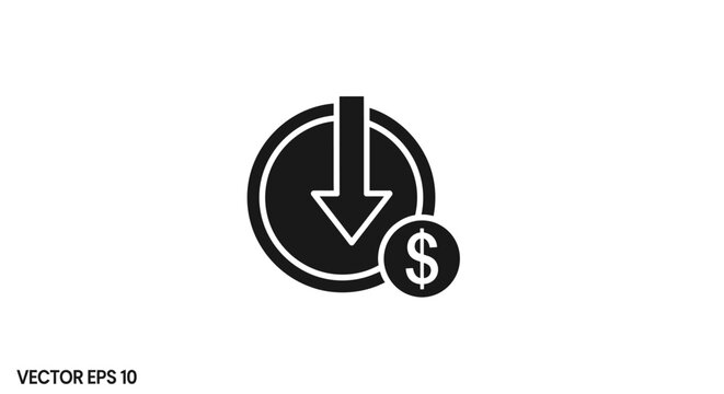 Black and white money decrease icon.