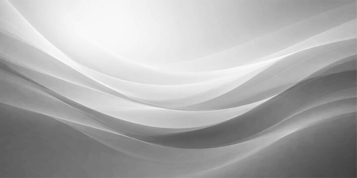 An abstract black and white background features a smooth flowing wave pattern with soft silk texture and grey liquid motion lines creating a minimal fabric backdrop illustration
