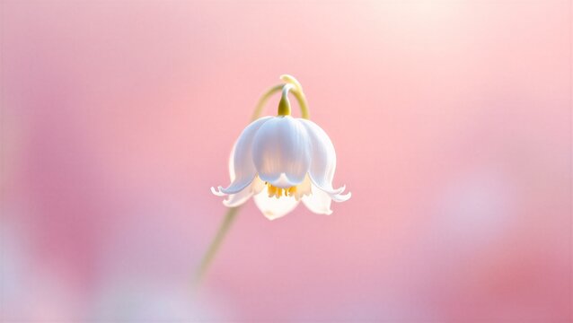 A delicate white snowdrop flower against a soft pink background, expressing tranquility and spring renewal, used for nature themes and serene designs.