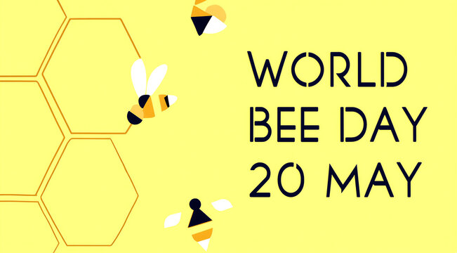 Colorful world bee day celebration poster with bees and honeycomb design for environmental awareness campaign