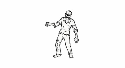 Fototapeta premium A black and white cartoon drawing of a creepy zombie with tattered clothes
