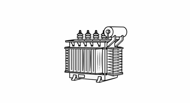Detailed illustration of a power transformer with multiple insulators and cooling fins