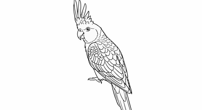 A detailed line drawing of a cockatoo with a prominent crest
