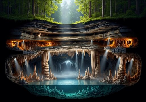 Multi Layered Underground Forest Cave