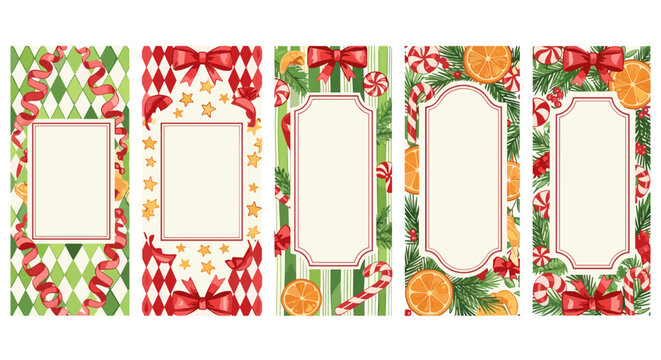 Festive watercolor frames with Christmas elements for invitations and cards
