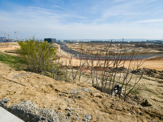 Fototapeta premium Madrid formula 1 circuit construction developing new urban landscape