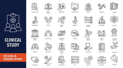 Minimalist Clinical Study icon set. Outline icon with Editable stroke. Vector illustration © ARIF MIFTAHUL ANWAR