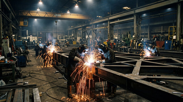 Industrial workshop with welding in progress
