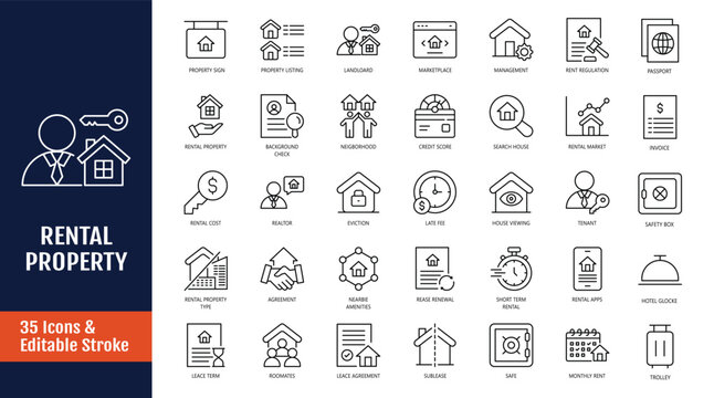 Rental property icon set. Outline icon with Editable stroke. Vector illustration