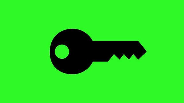 Key icon silhouette unlocking concept green screen seamless animation security access digital symbol lock open privacy technology interface abstract minimal isolated chroma background motion loop edit