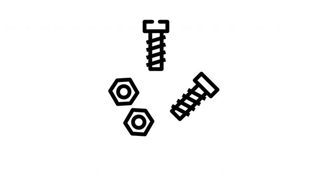 Bolt screws and two nuts on a wooden surface. Construction parts concept. DIY projects, hardware store advertising, industrial illustrations.
