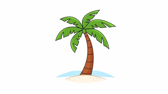 Simple 2D palm tree animation on island, tropical summer vibe, clean flat design, smooth motion, alpha channel
