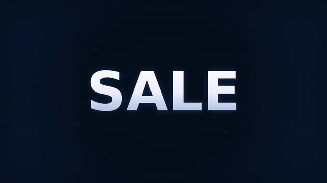 Bold glowing white SALE text centered on a deep navy gradient background with faint grain texture...