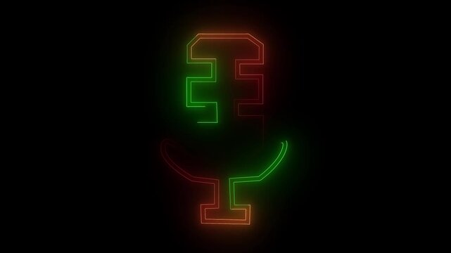 Microphone features a vibrant neon glowing outline design that stands out sharply against the pitch black background to provide a modern aesthetic for various digital communication and media art.