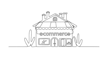 Naklejka premium E-commerce store building, online shopping concept, digital retail house, business growth