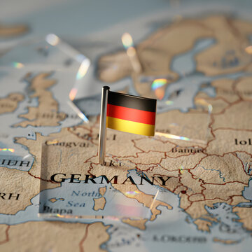 German Flag Pinned on Map of Germany - A Symbol of National Identity and Travel