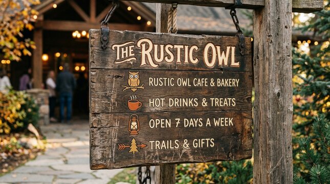Rustic Owl Cafe & Bakery Sign - Cozy Outdoor Dining & Gifts