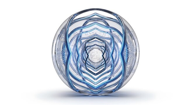 Glass sphere with blue wavy lines and transparent background